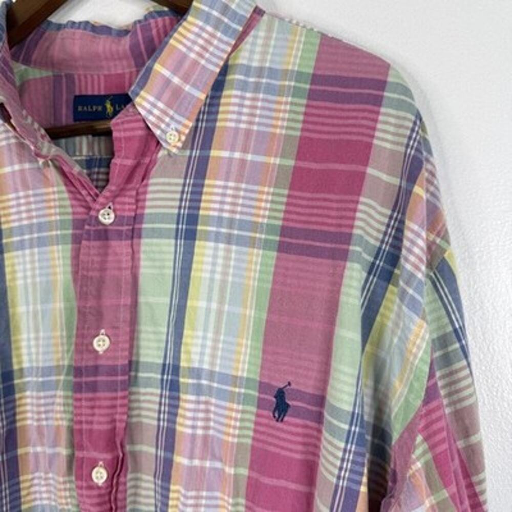 Ralph Lauren Shirt 2XB Beach Twill Madras Plaid Pink Long Sleeve Button Down Men